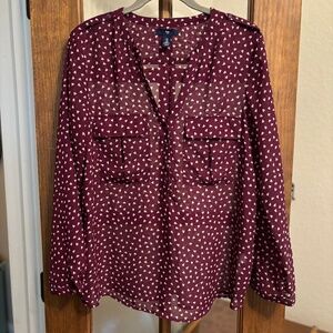Gap Factory Heart Maroon & Cream Blouse- Size M
